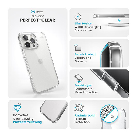 Speck Presidio Perfect-Clear - Étui pour iPhone 16 Pro Max (transparent)