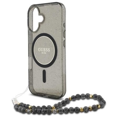 Guess IML Glitter With Pearl Strap MagSafe - iPhone 16 Case (noir)