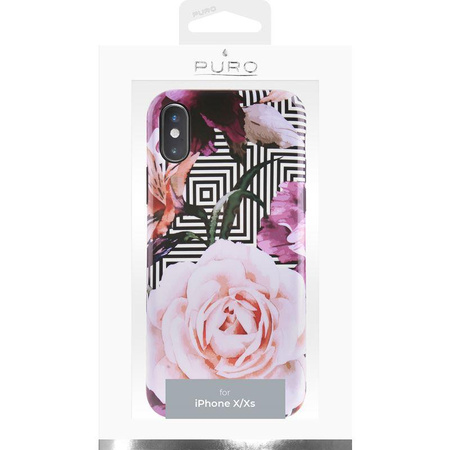PURO Glam Geo Flowers - pouzdro pro iPhone Xs / X (růžové pivoňky)