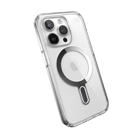 Speck Presidio Perfect-Clear ClickLock & Magsafe - iPhone 15 Pro Case (Clear / Chrome Finish / Serene Silver)