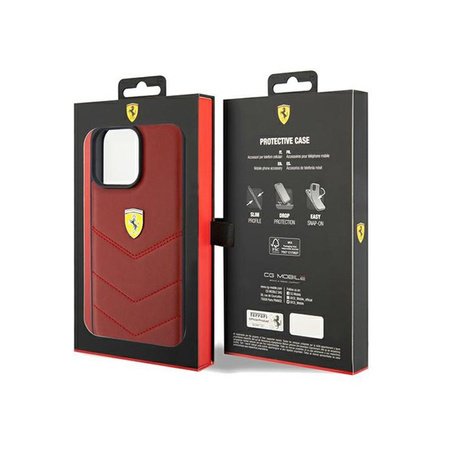 Ferrari Quilted Metal Logo - pouzdro pro iPhone 15 Pro Max (červené)