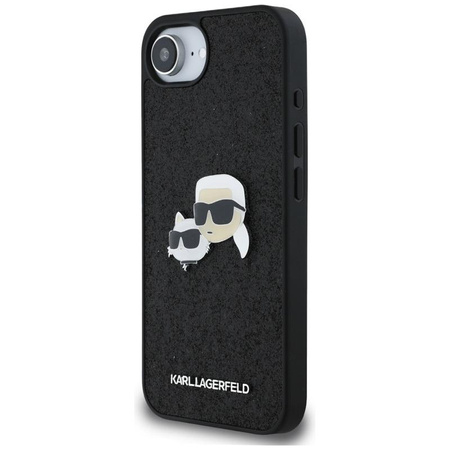 Karl Lagerfeld Fixed Glitter Karl & Choupette Heads Metal Pin - pouzdro pro iPhone 16e (černé)