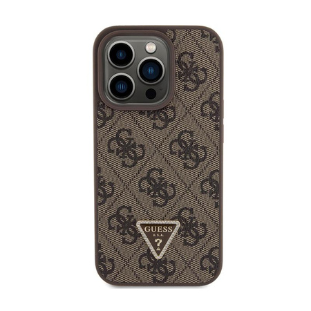 Guess bőr 4G Triangle Strass - iPhone 15 Pro tok (barna)