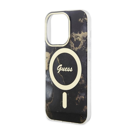 Guess Golden Marble MagSafe - Coque pour iPhone 14 Pro Max (Noir)