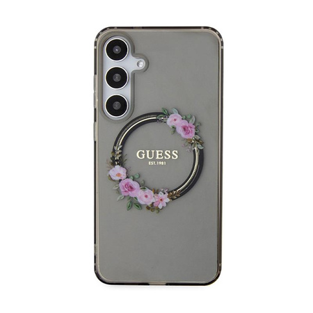 Guess IML Flowers Wreath MagSafe - Hülle für Samsung Galaxy S24+ (Schwarz)