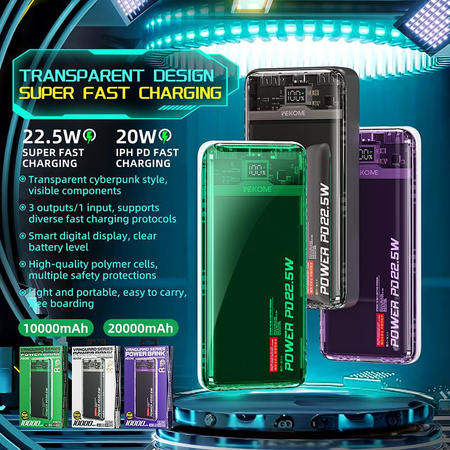 WEKOME WP-353 Vanguard Series - Powerbank 10000 mAh PD 20W + QC 22.5W (Lila / Transparent)
