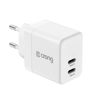 Crong Ultra Compact GaN - Napájecí nabíječka 2x USB-C 35W PD 3.0 s PPS (bílá)