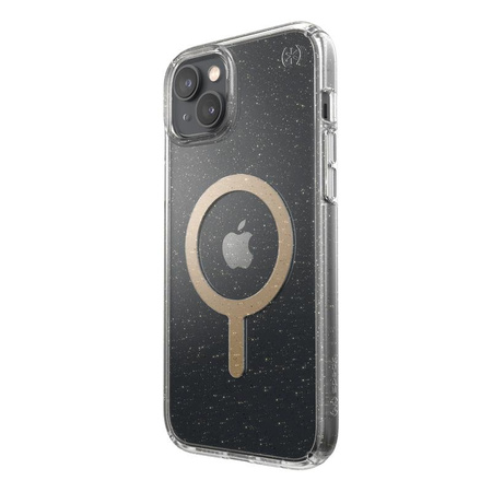 Speck Presidio Perfect-Clear with Glitter + MagSafe - Case for iPhone 15 Plus / 14 Plus with MICROBAN coating (Clear / Gold Glitter)