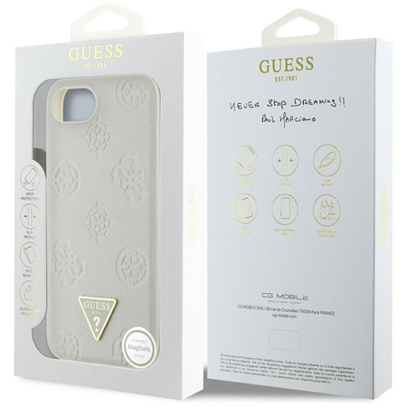 Guess Grained Hot Stamp Peony Triangle Logo MagSafe - pouzdro pro iPhone 16e (béžové)