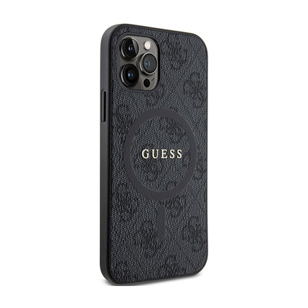 Guess 4G Collection Cuir Logo Métal MagSafe - Coque iPhone 12 / iPhone 12 Pro (noir)