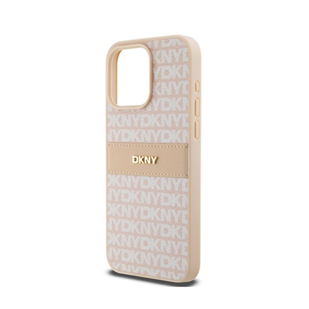 Kožené pouzdro DKNY Mono Stripe & Metal Logo - iPhone 15 Pro Max (růžové)