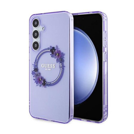 Guess IML Virágok koszorú MagSafe - Samsung Galaxy S24+ tok (lila)