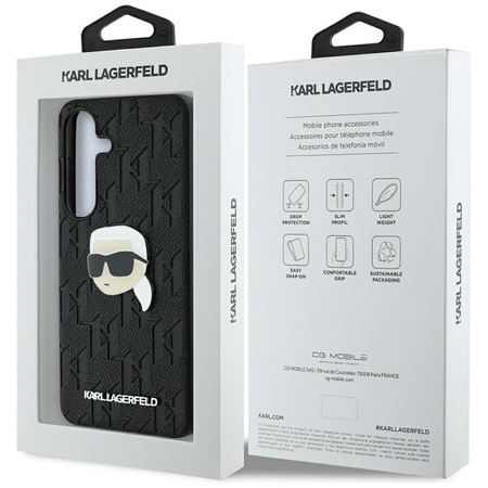 Karl Lagerfeld Kožené pouzdro s monogramem a logem Karl Head - Samsung Galaxy S25 (černé)