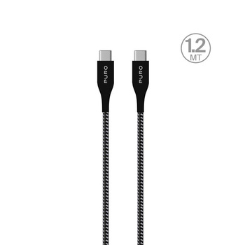PURO Fabric Ultra Strong - Nagy teherbírású USB-C / USB-C fonott kábel 1,2m (fekete)
