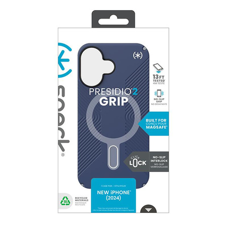 Speck Presidio2 Grip ClickLock & MagSafe - pouzdro pro iPhone 16 (pobřežní modrá / prachově šedá / bílá)