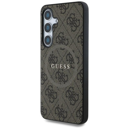 Guess Leather 4G Coloured Ring Classic Logo MagSafe - étui pour Samsung Galaxy S25 (marron)