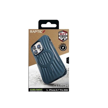 X-Doria Raptic Clutch MagSafe - Étui biodégradable pour iPhone 14 Pro (Testé en chute libre à 3m) (Bleu marine)