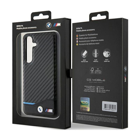 BMW Leather Carbon Blue Line - pouzdro pro Samsung Galaxy S24 (černé)