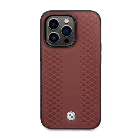 Kožené pouzdro BMW MagSafe s diamantovým vzorem - iPhone 14 Pro Max (vínové)