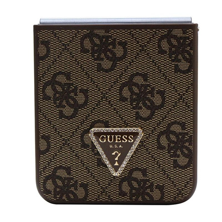 Guess Leder 4G Triangle Strass - Samsung Z Flip 5 Tasche (braun)