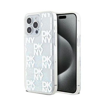 DKNY Liquid Glitter Multilogo - pouzdro pro iPhone 15 Pro Max (bílé)