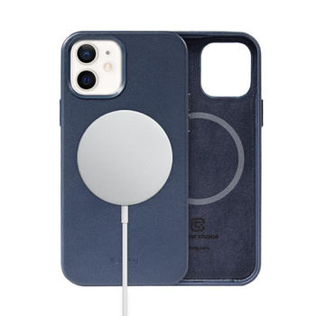 Crong Essential Cover Magnetic - Etui ze skóry iPhone 12 / iPhone 12 Pro MagSafe (granatowy)