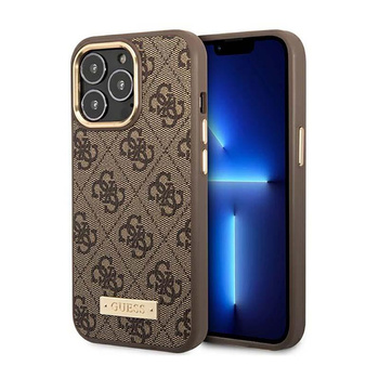 Guess 4G Logo Plate MagSafe - Coque iPhone 14 Pro Max (marron)