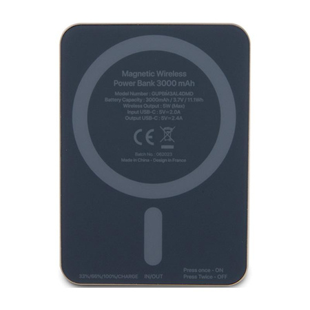 Guess 4G Strassed Metal Logo MagSafe - Power Bank 3000 mAh 5W MagSafe à induction (Gold)