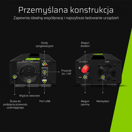 Green Cell - Feszültség átalakító Inverter UPS üzemmód 12V - 230V tiszta szinusz hullám 300W/600W központi fűtési szivattyúhoz