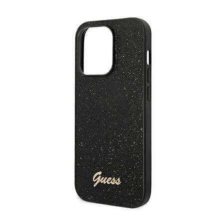 Guess Glitter Flakes Metal Logo Case - Hülle für iPhone 14 Pro (Schwarz)