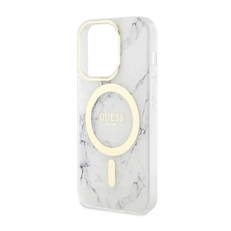 Guess Marble MagSafe - pouzdro pro iPhone 14 Pro (bílé)