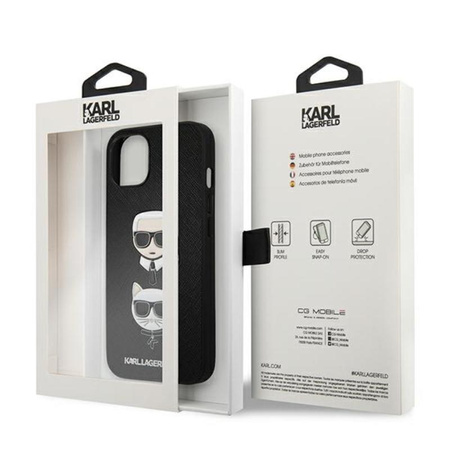 Karl Lagerfeld Saffiano Karl & Choupette Embossed Heads - Etui iPhone 13 mini (czarny)