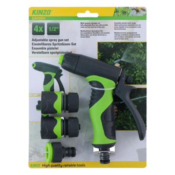 Kinzo - Garden watering kit, adjustable spray gun plus 1/2" connectors (4 pieces.)