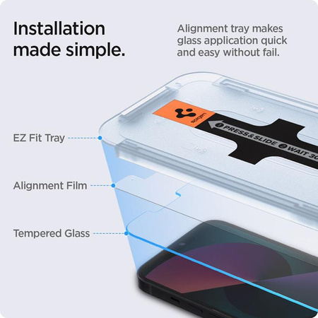 Spigen GLAS.TR EZ FIT 2-Pack - Edzett üveg iPhone 16e / iPhone 14 / iPhone 13 Pro / iPhone 13-hoz 2 db