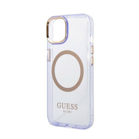 Guess Gold Outline Translucent MagSafe - Etui iPhone 14 (fioletowy)