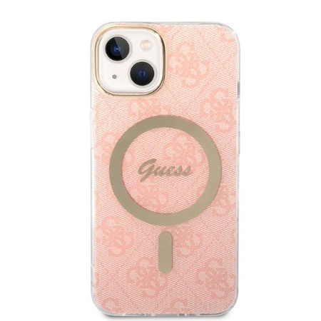 Guess Bundle Pack MagSafe 4G - MagSafe iPhone 14 Plus case + charger set (pink/gold)
