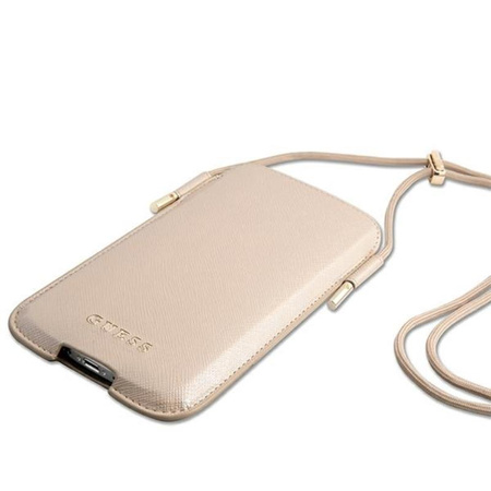 Guess Saffiano Pouch - S/M pochette pour téléphone max 6.1" (or)