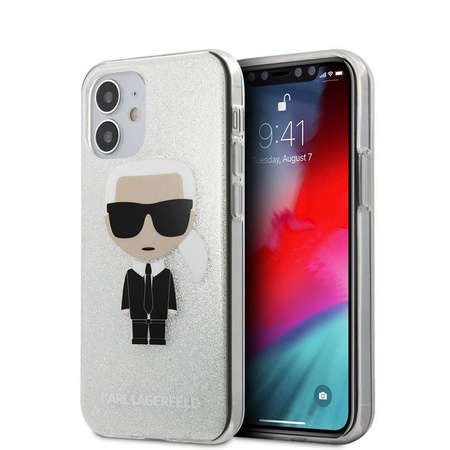 Karl Lagerfeld Iconik Glitter - pouzdro pro iPhone 12 Mini (stříbrné)