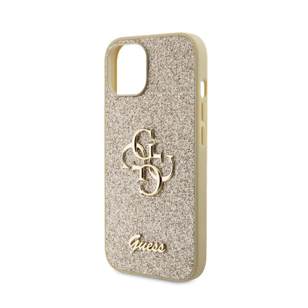 Pouzdro Guess Glitter Script Big 4G - iPhone 15 (zlaté)