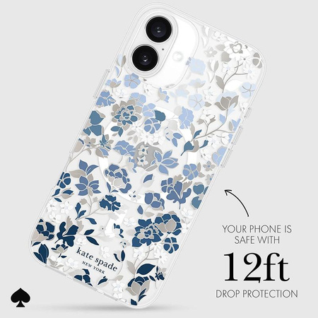 Kate Spade New York Protective Gems MagSafe - iPhone 16 Plus tok (virágágyás kék)