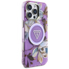 Guess Glitter Flowers Triangle Buttons MagSafe - Case for iPhone 16 Pro Max (purple)