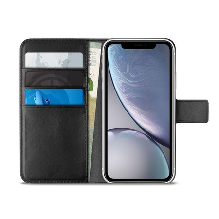 Étui portefeuille PURO Booklet - Étui pour iPhone XR avec fentes pour cartes + support (noir)
