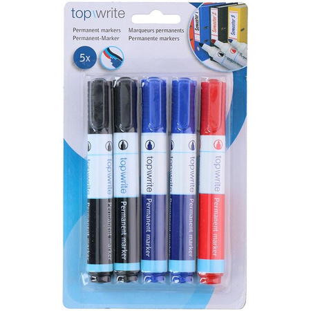 Topwrite - Set de 5 marqueurs permanents. (noir/bleu/rouge)