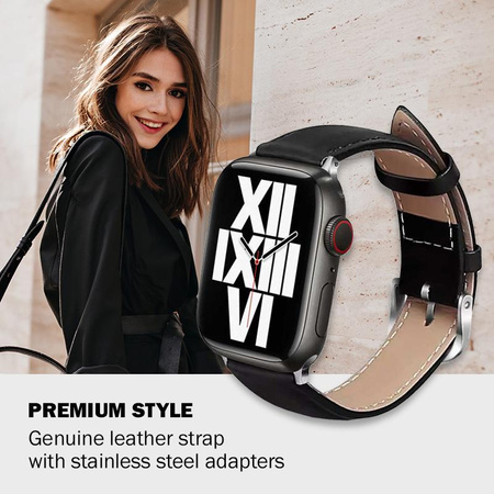 Crong Noble Band – Echtlederarmband für Apple Watch 44/45/46/49 mm (Schwarz)