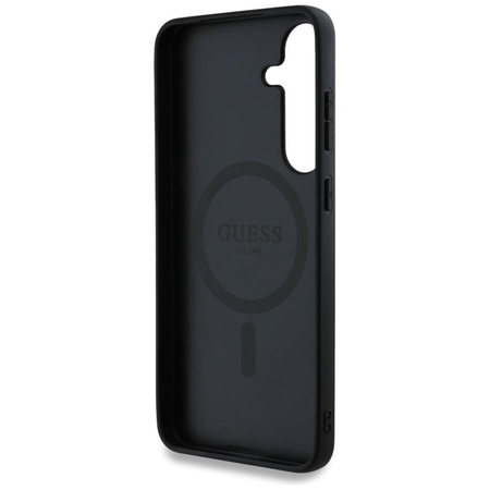 Guess Leder 4G Farbiger Ring Klassisches Logo MagSafe - Tasche für Samsung Galaxy S25 (schwarz)