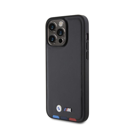 Kožené pouzdro BMW Hot Stamp Tricolor - iPhone 15 Pro Max (černé)