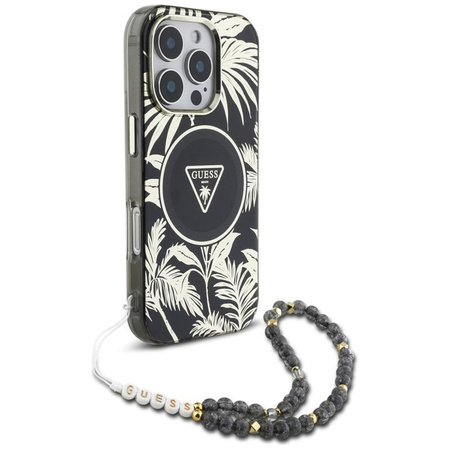 Guess Palm Trees Triangle Pearl Strap MagSafe - Case for iPhone 16 Pro (black)
