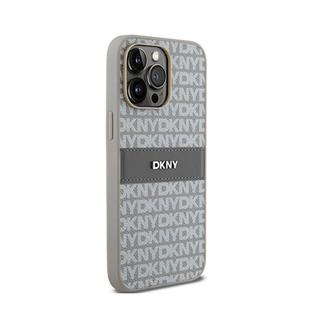 DKNY Leather Mono Stripe & Metal Logo - Coque iPhone 14 Pro Max (beige)