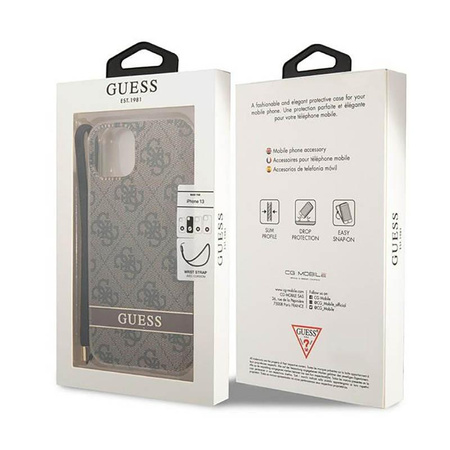 Guess 4G Print Cord - pouzdro se šňůrkou na iPhone 14 Plus (hnědé)