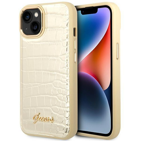 Guess Kroko Kollektion - iPhone 14 Plus Tasche (Gold)